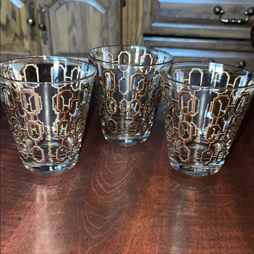 George Briard MCM Lowball Signed Vintage Set of 3 Rare Glasses 12ozs